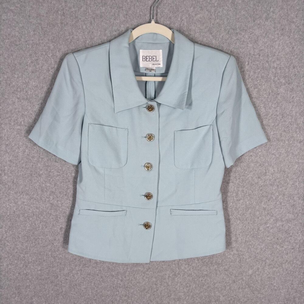 Bebel Collection Blazer Size 6 Light Blue Gold Buttons Glam VTG Style Old Money